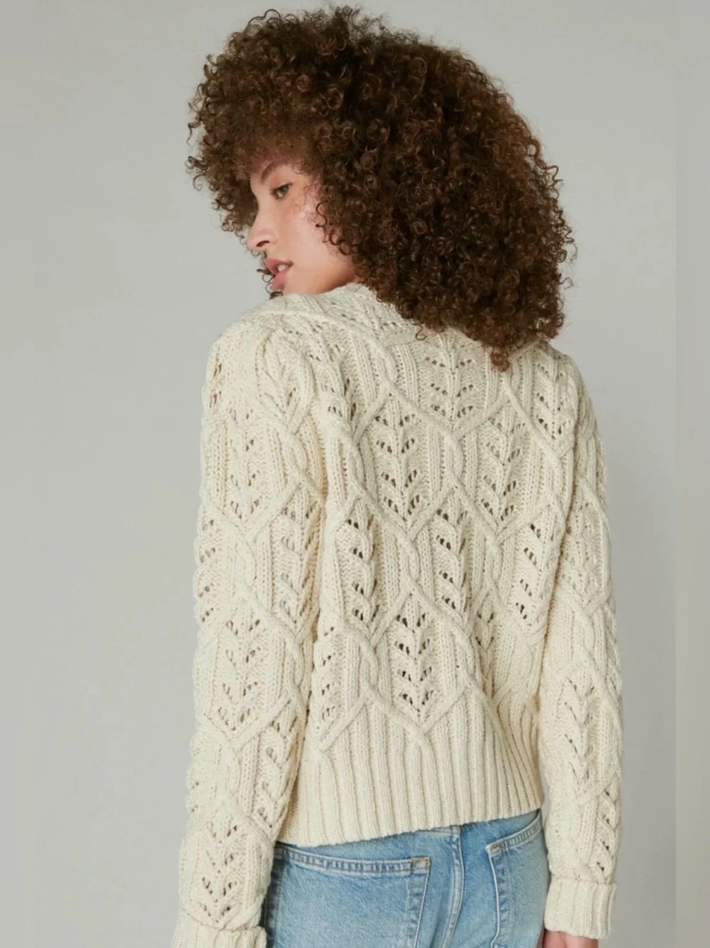 Lucky Brand NEW Size L Puff Sleeve Shine Cardigan Color Whisper White MSRP $99